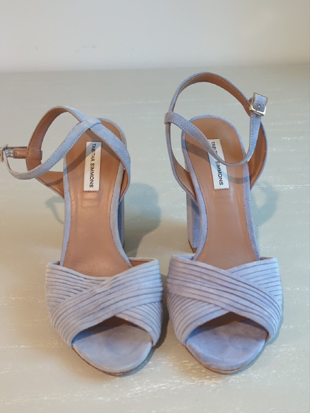 Tabitha Simmons Heels Suede Block Heel size 36.5 Made in Italy Blue - Picture 2 of 6
